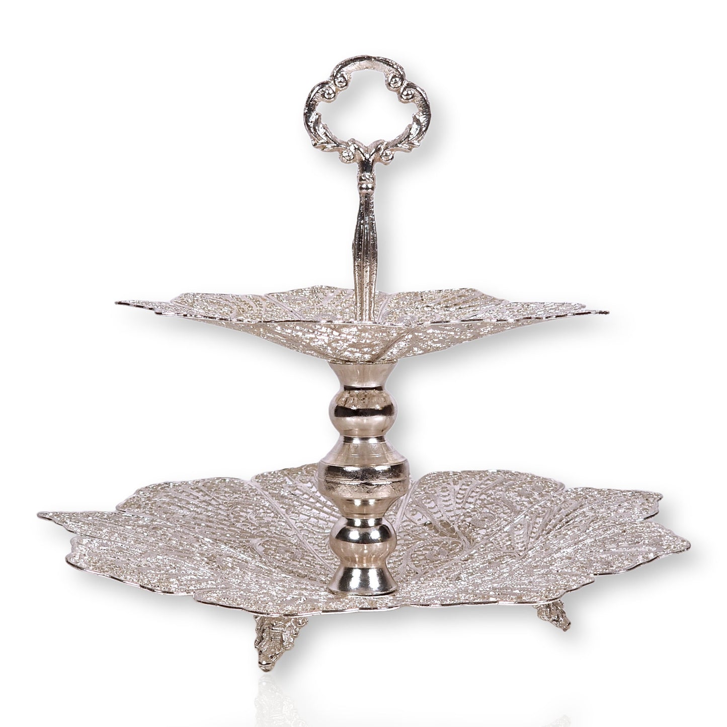 Preciosa torre para dulces hecha a mano con hilos de cobre bañados en plata, auténtico arte persa.