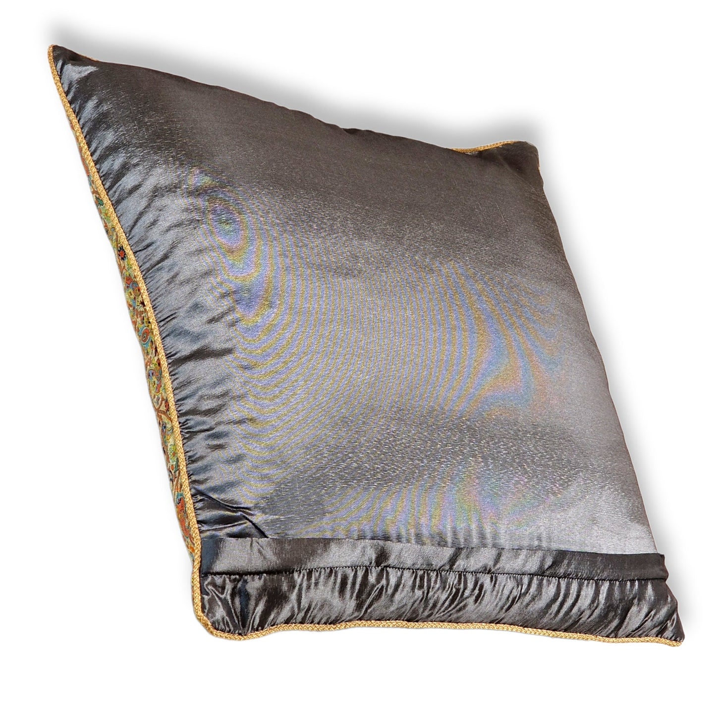 Lujosa funda de cojín de "termeh" con diseño Afshar sobre un fondo azul marino, un regalo exclusivo del arte persa.