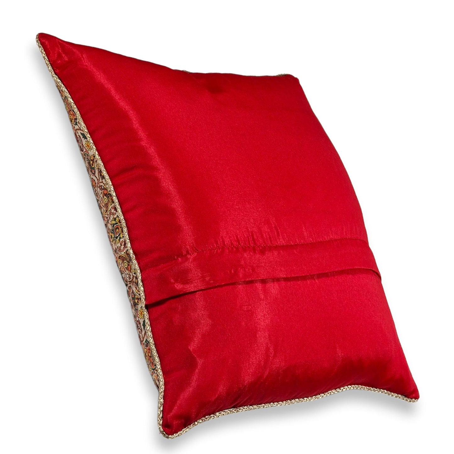 Lujosa funda de cojín de "termeh" con diseño Afshar sobre un fondo granate, un regalo exclusivo del arte persa.