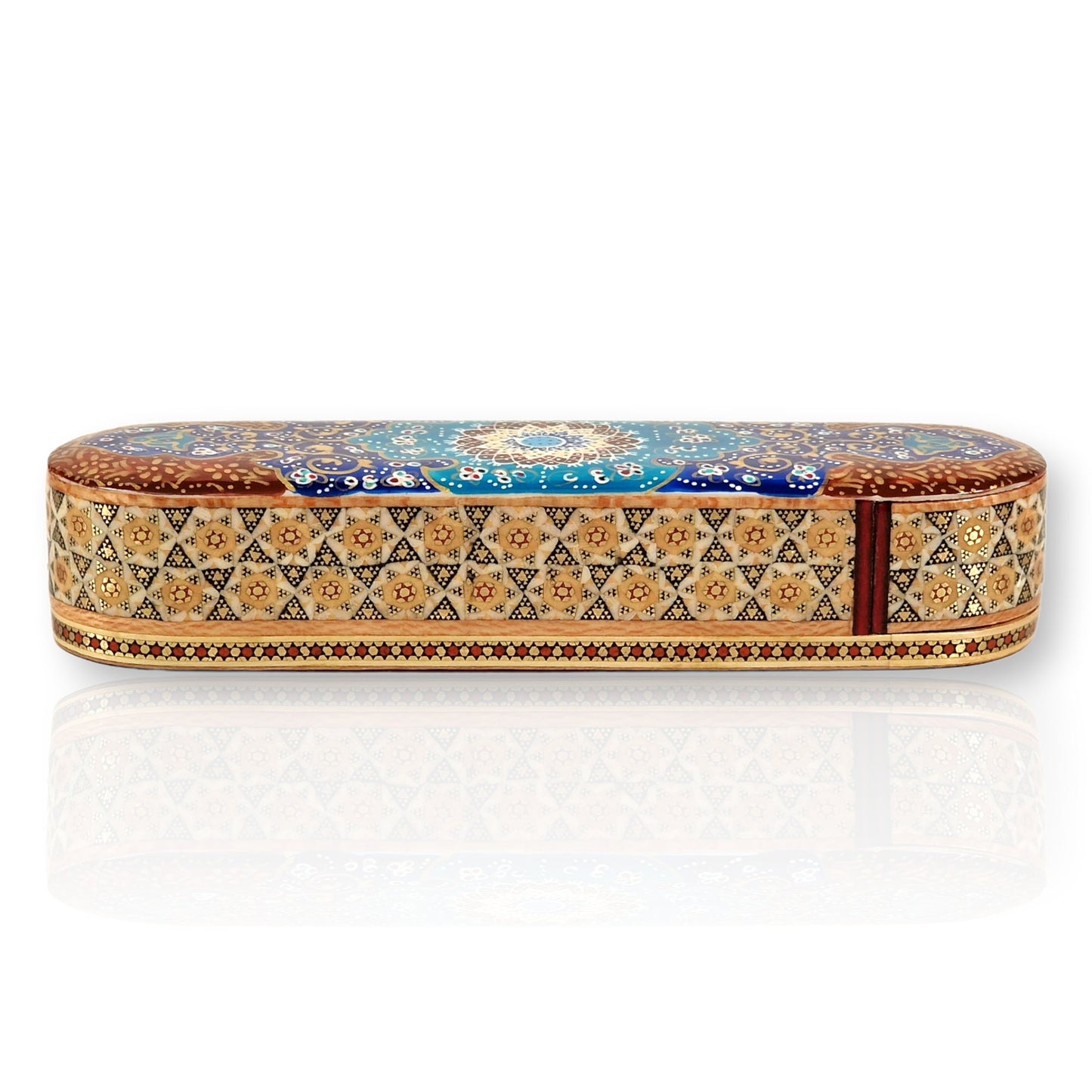 Estuche de bolígrafos de madera con marquetería pintado a mano con un hermoso diseño en miniatura aplicando el lujoso arte Persa del tazhib