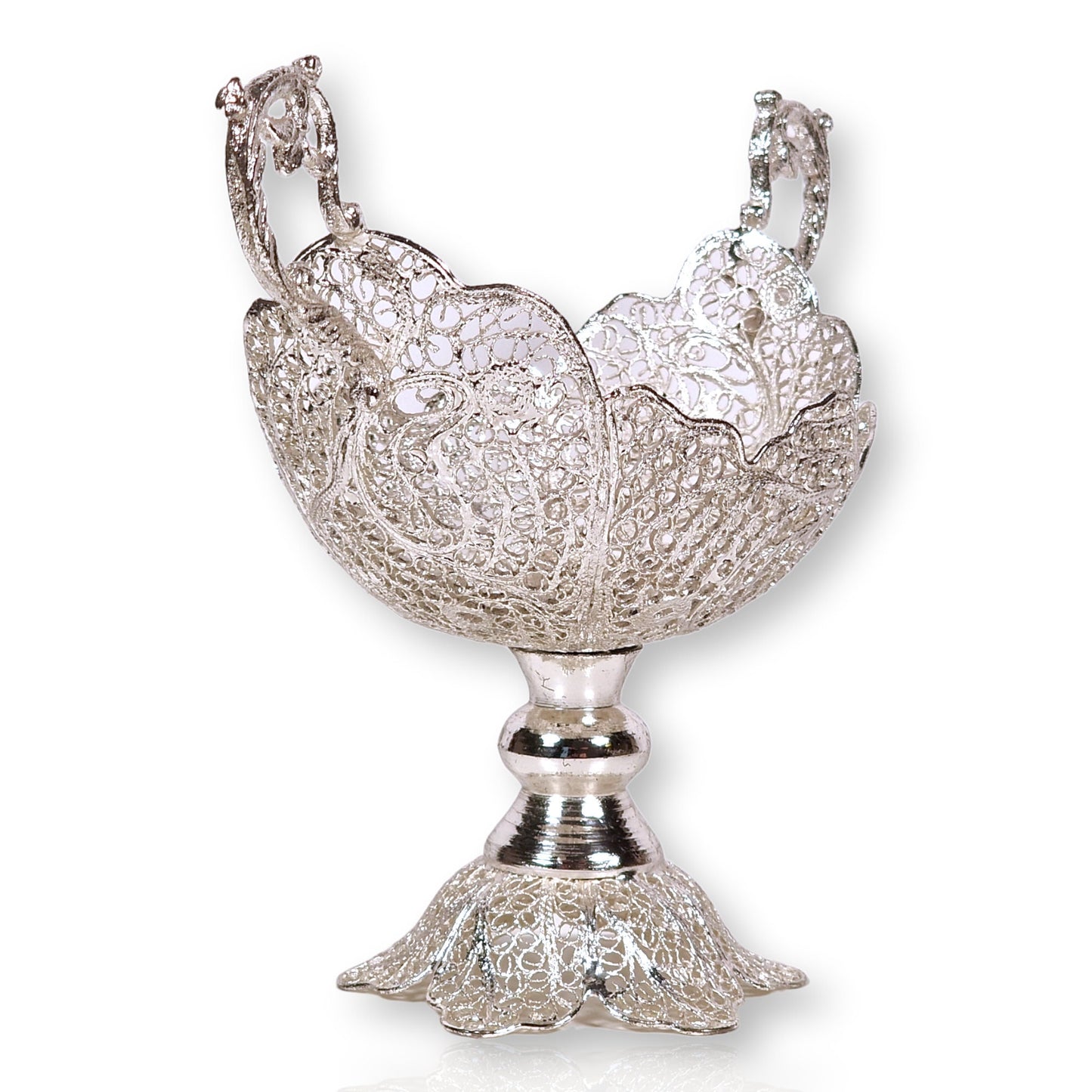 Recipiente para dulces hecho de hilo de cobre bañado en plata, exquisito arte persa hecho a mano.