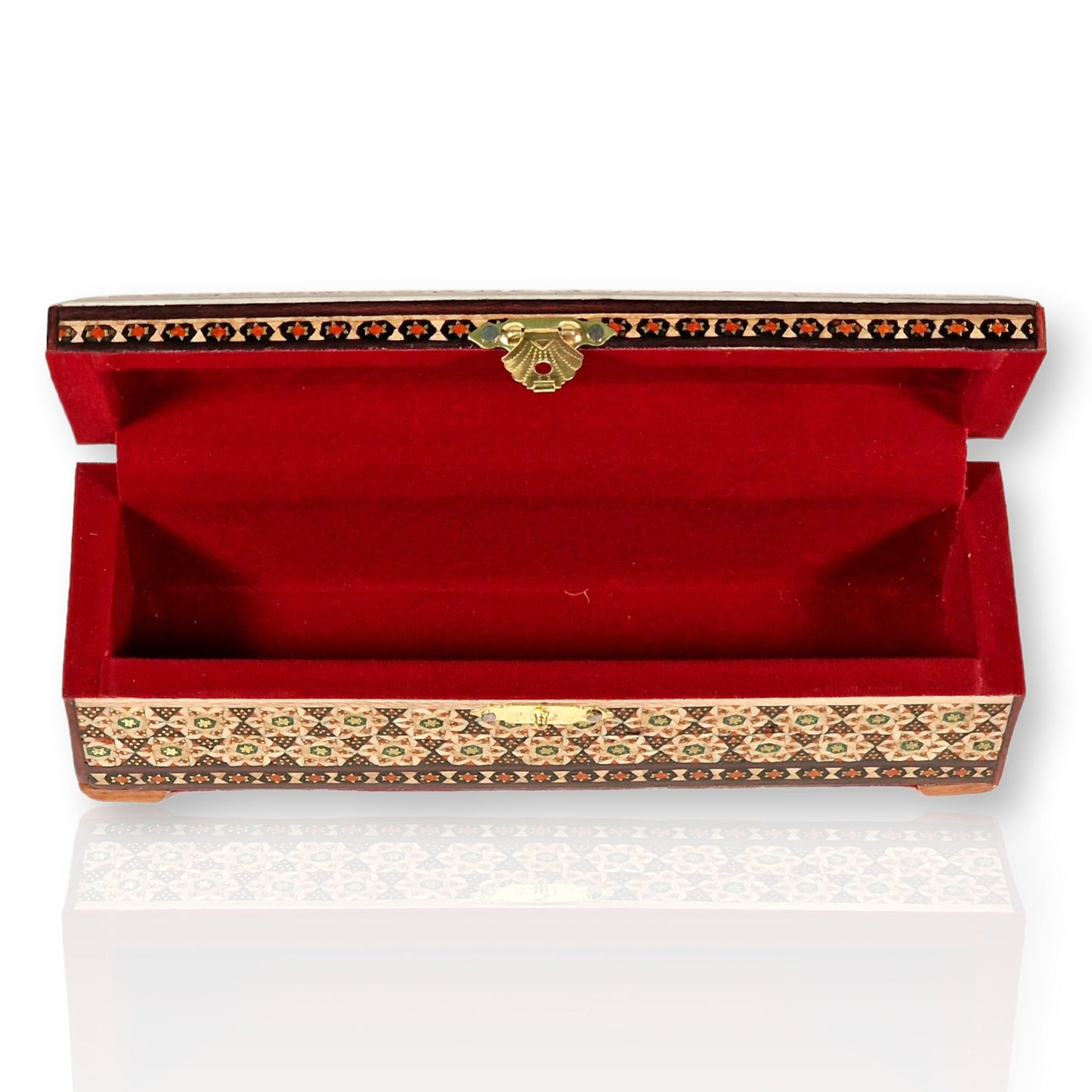 Caja joyero de madera con marquetería pintada a mano con un hermoso diseño en miniatura aplicando el arte persa de la iluminación o "tazhib"