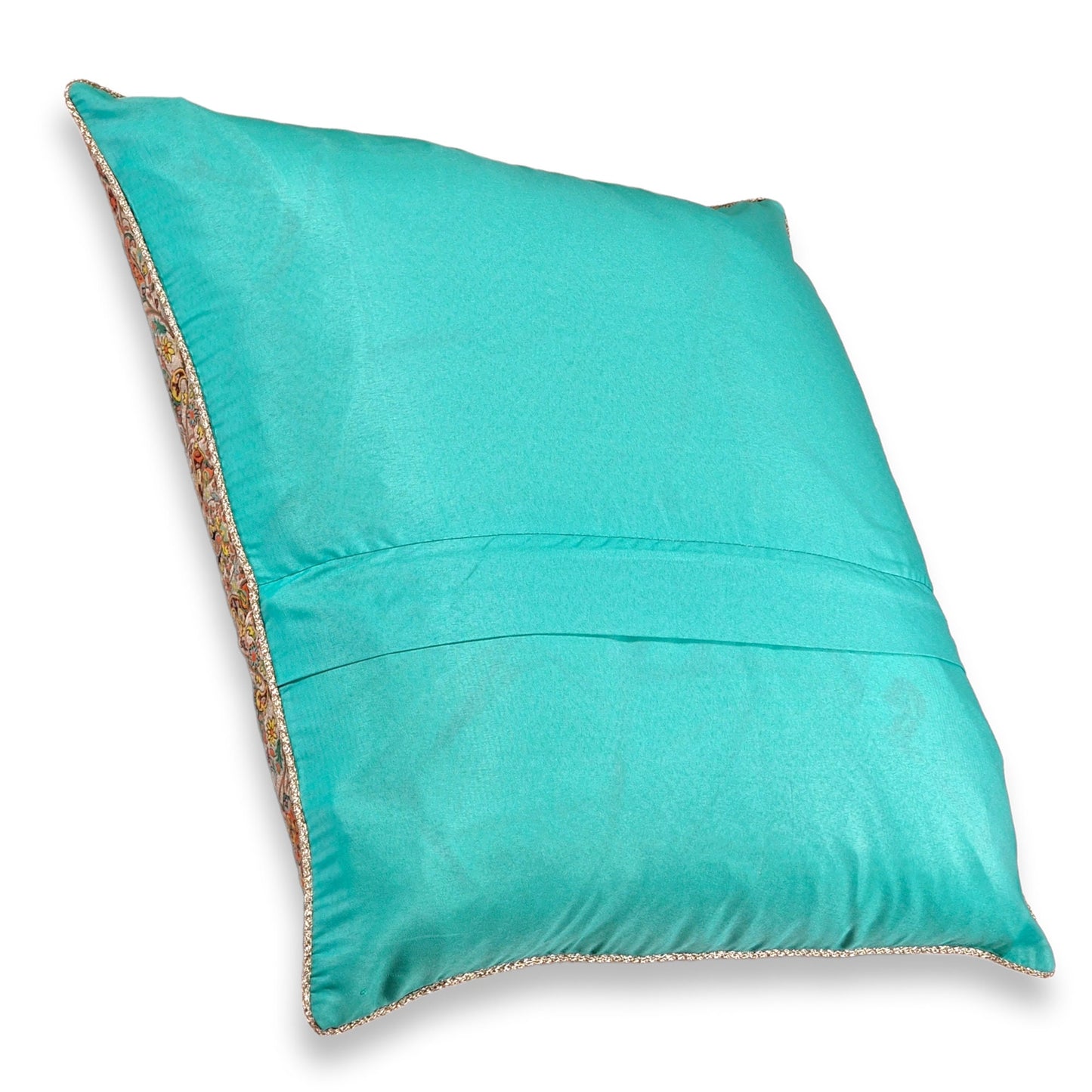 Lujosa funda de cojín de "termeh" con diseño Afshar sobre un fondo turquesa, un regalo exclusivo del arte persa para la Navidad