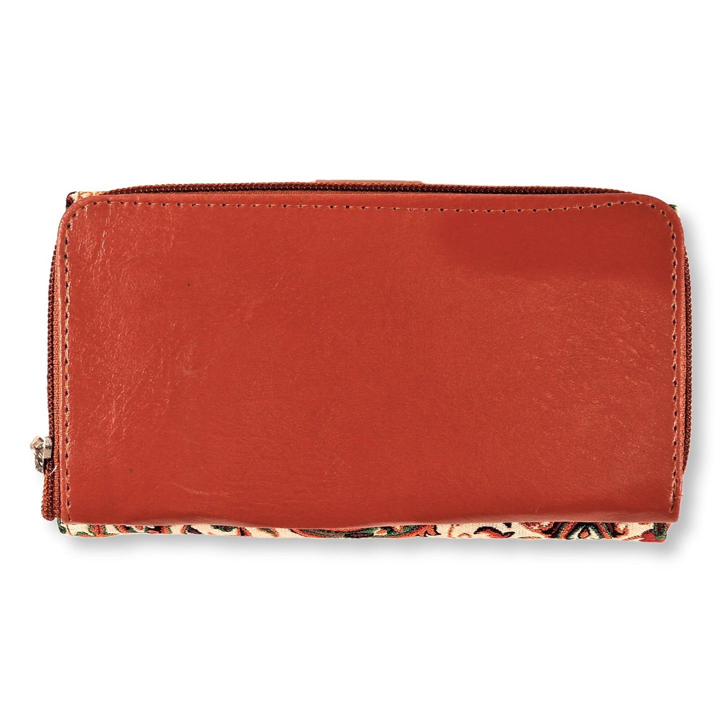 Original cartera elaborada con tela de "termeh" con un hermoso diseño persa de "boteh jeghe" sobre fondo crema.