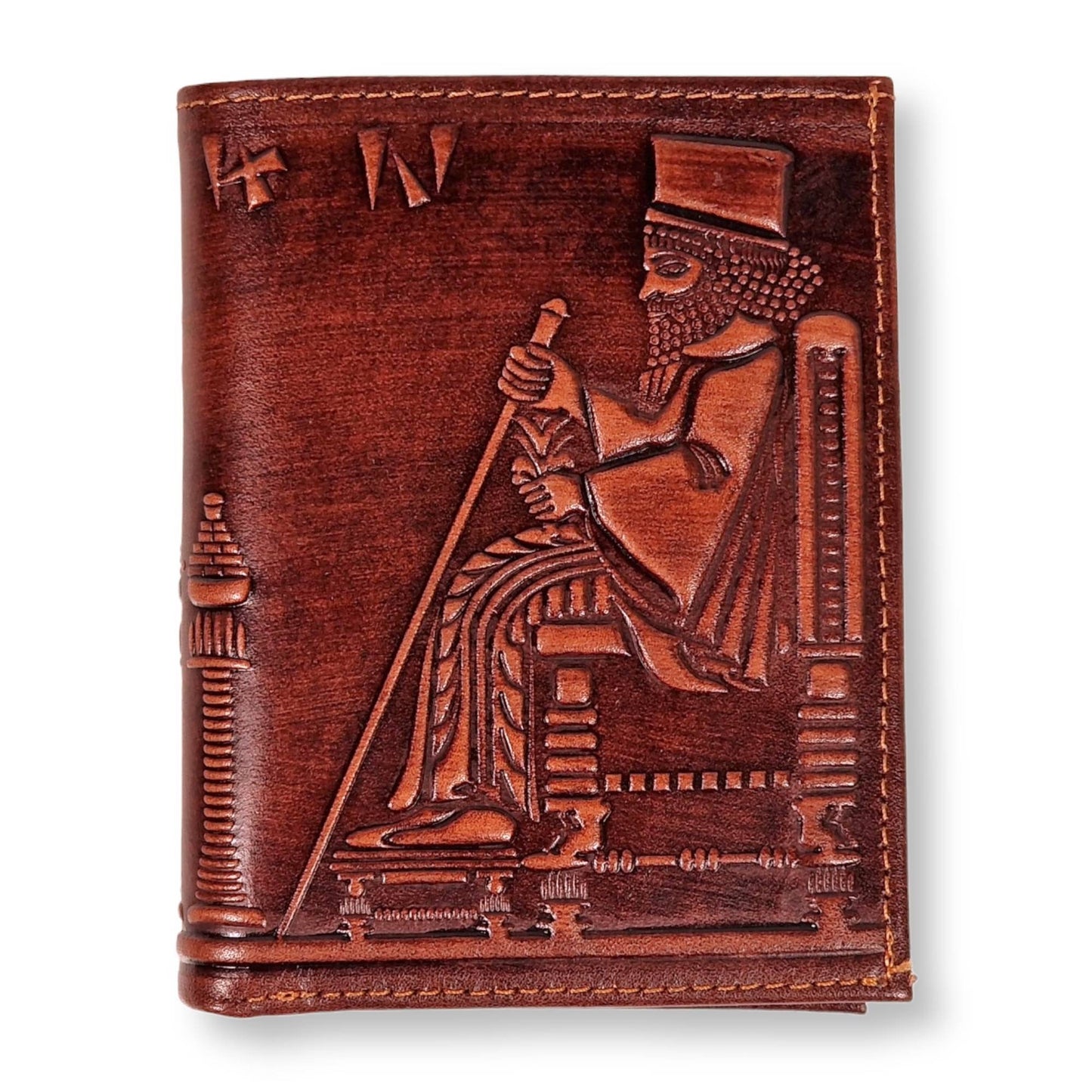 Cartera de cuero vacuno de gran calidad que muestra la gloria del Gran Imperio Persa Aqueménida, un regalo realmente especial.