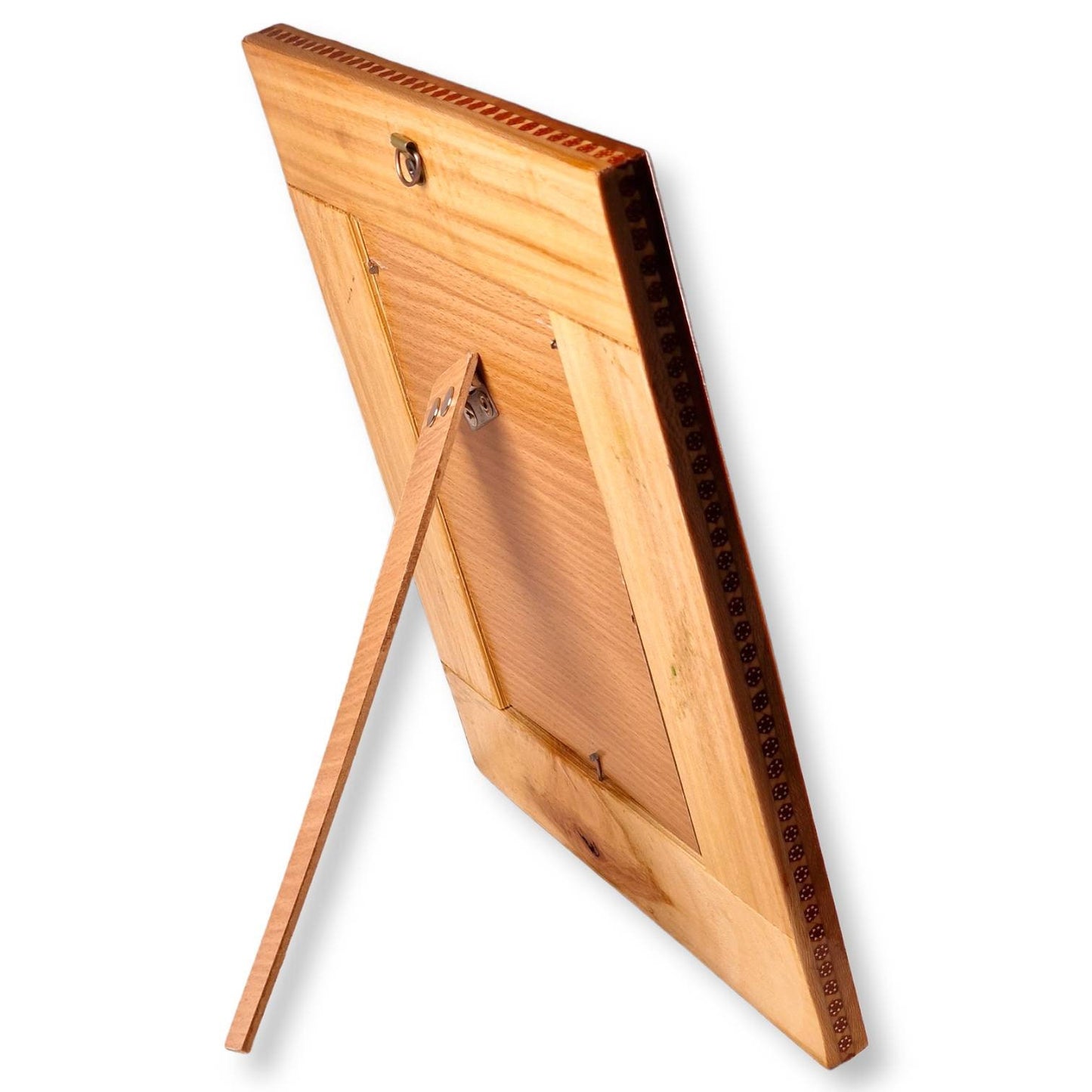 Cuadro de madera con flores y pájaros grabados sobre cobre con el arte persa del "ghalamzani", miniatura y marquetería o "khatam kari".