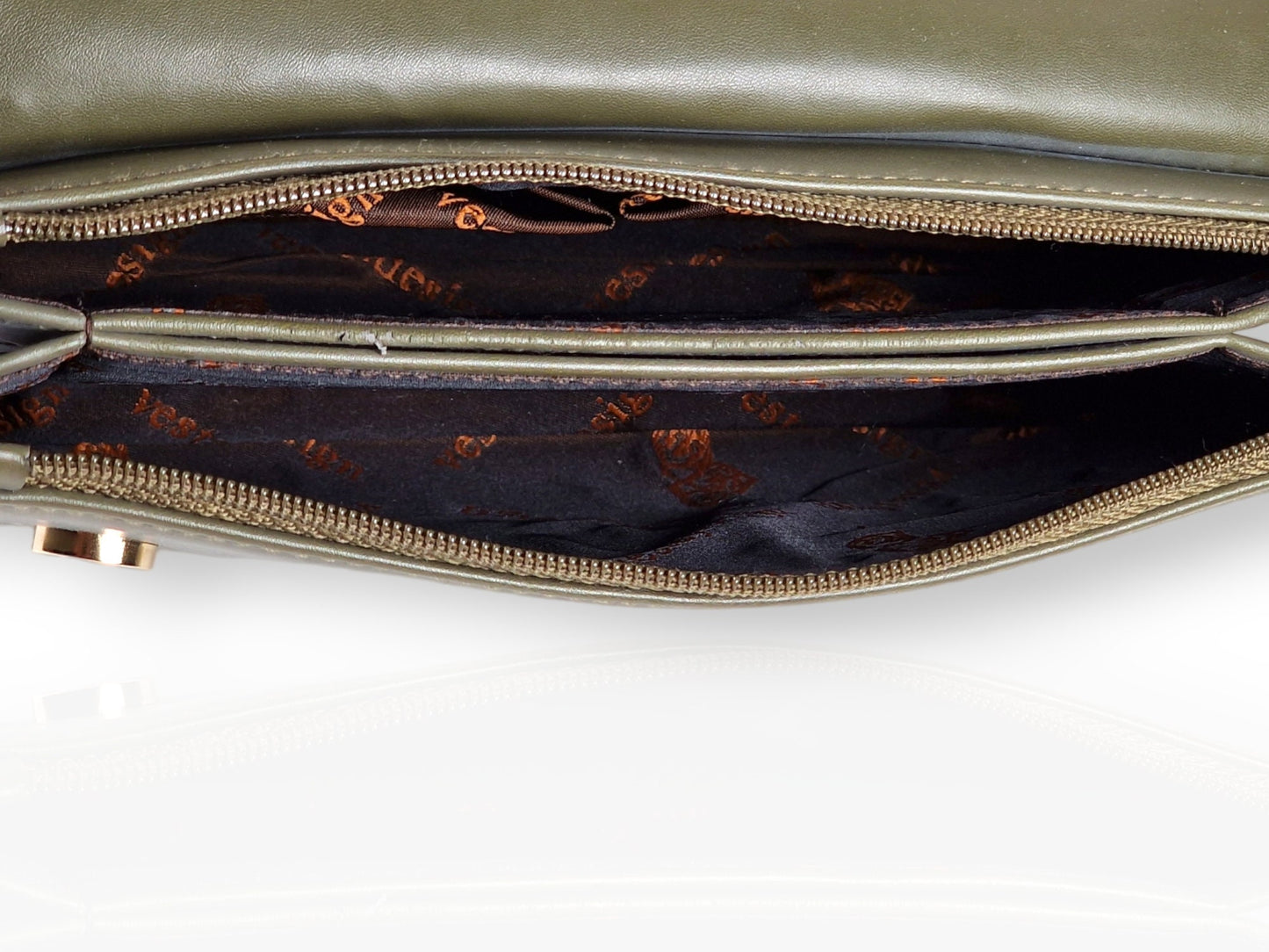 Bolso de mano de cuero sintético verde y pañuelo cuadrado a juego, inspirados en los azulejos florales del Palacio persa de Golestán.